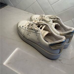 Golden Goose Women’s White Sneakers with Metallic Gold Heel Tab